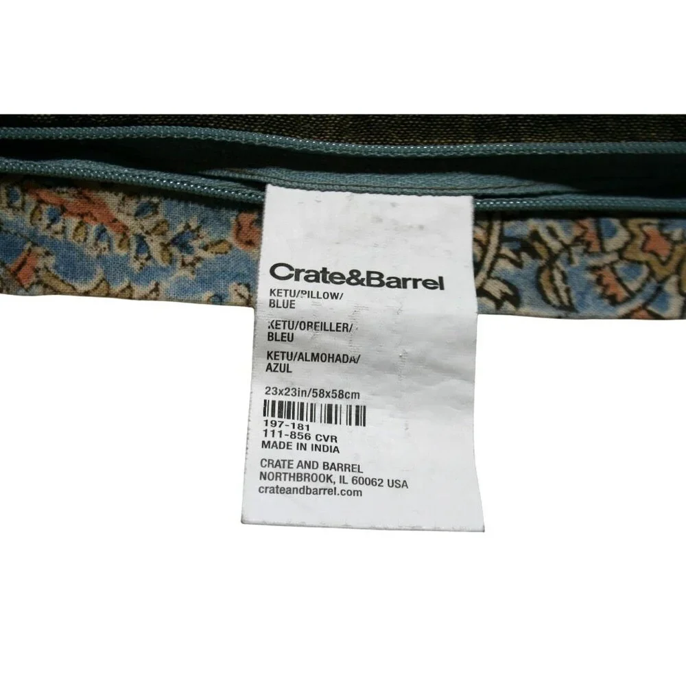 Crate & Barrel Ketu Pillow Covers 23x23 Set of 2 Paisley‎ Floral Farmhouse Boho